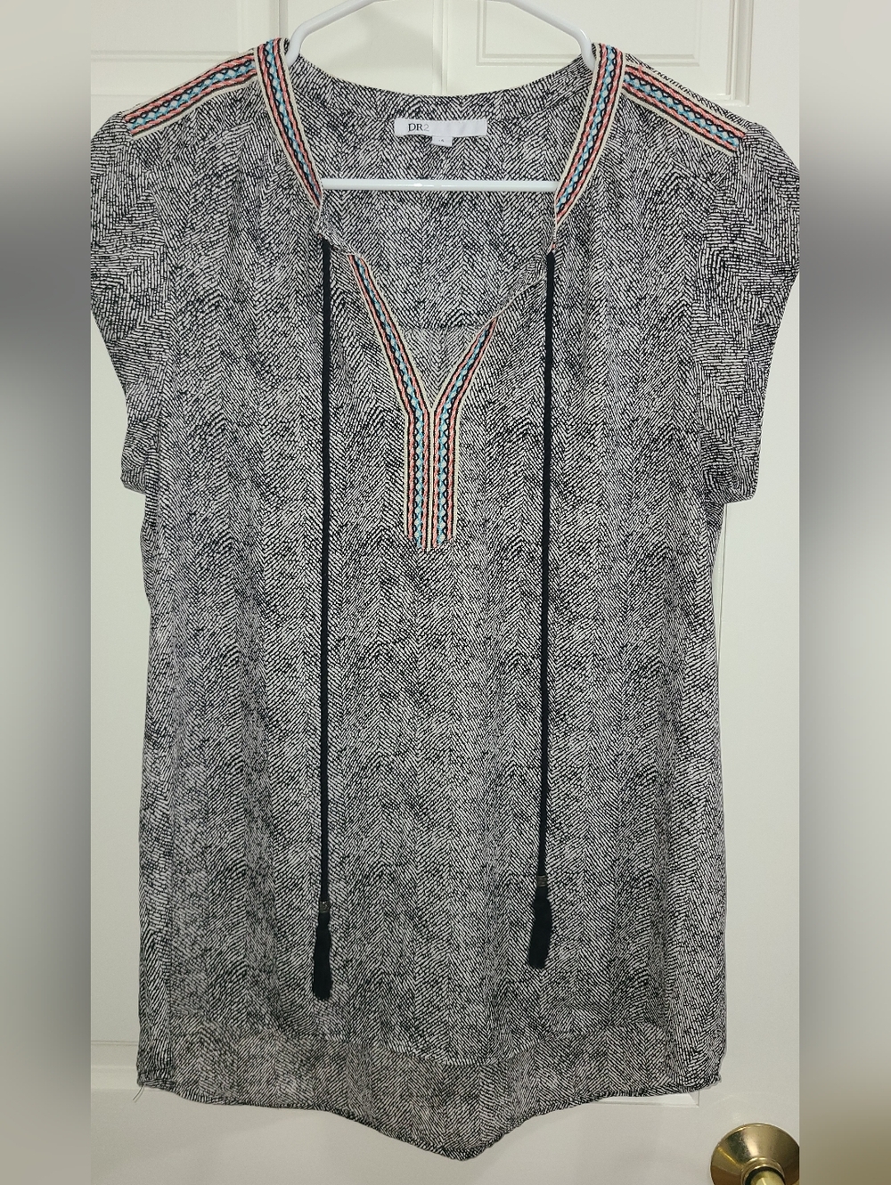 DR2 Black & White Printed Tunic with Red Trim